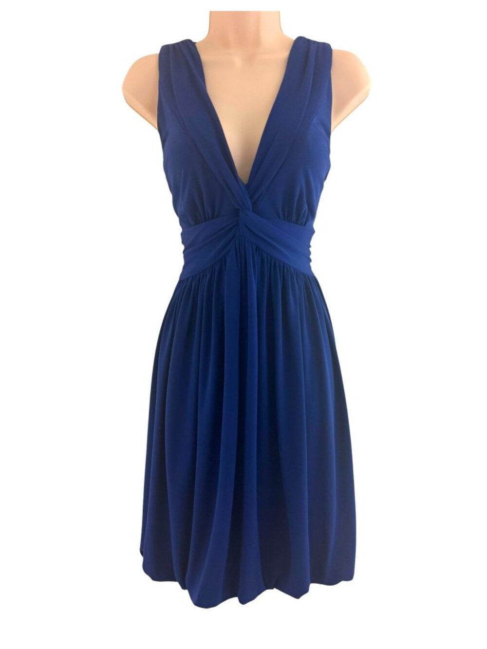 London Times Blue Violet Sleeveless Twist Jersey Dress Bubble Hem Size 12 Stretc